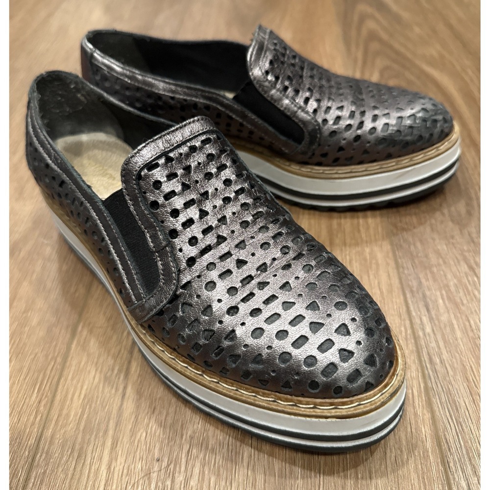 Summit White Mountain Platform Loafer Black Pewter Leather, Italian, Sz 36,